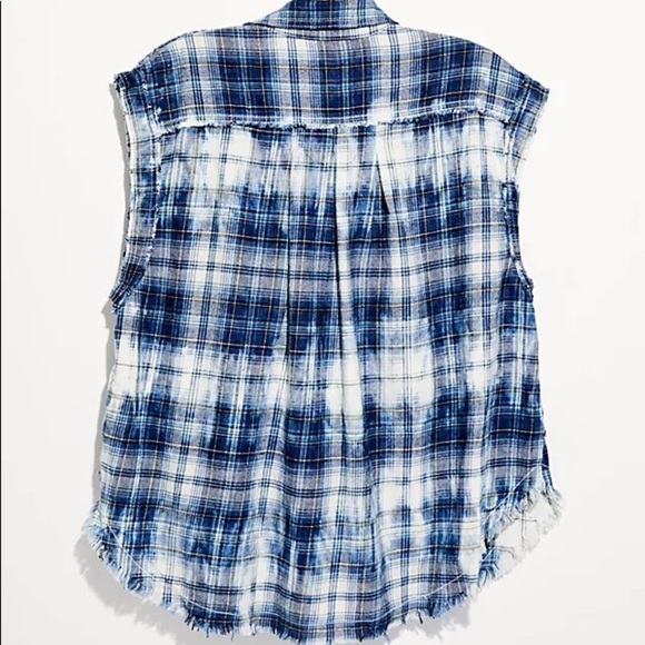 We The Free Free People Wave After Wave Plaid Button Down Sleeveless Shirt SizeM - Picture 2 of 8